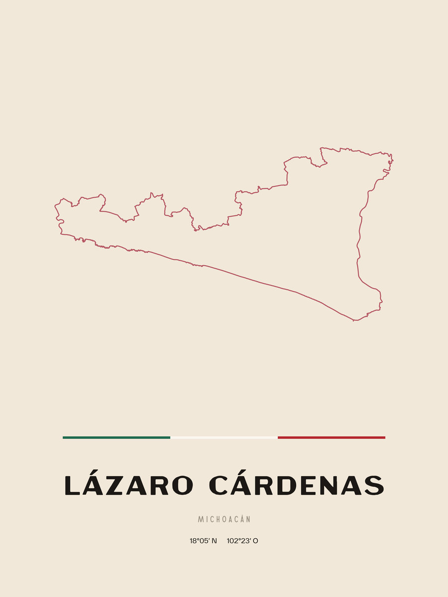 Framed poster of Lázaro Cárdenas, Michoacán.
