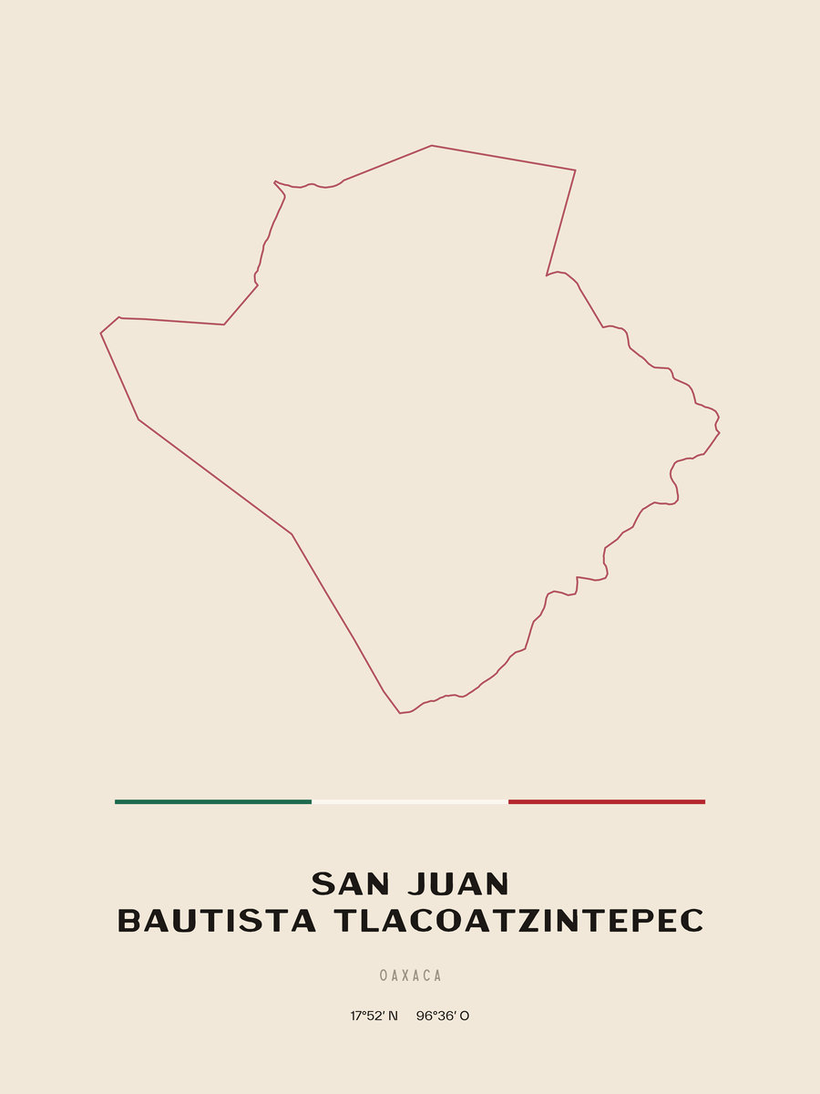 Framed poster of San Juan Bautista Tlacoatzintepec, Oaxaca.