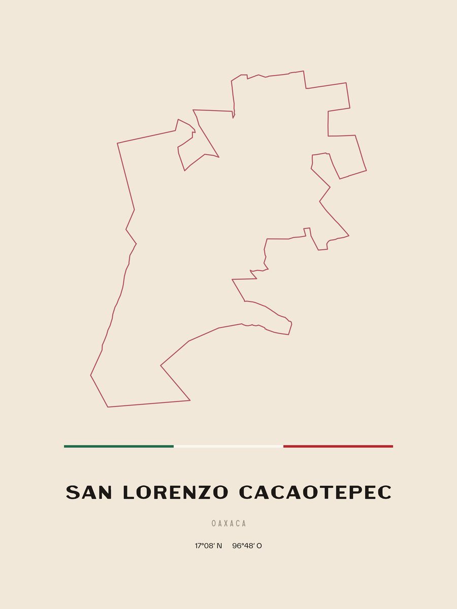 Framed poster of San Lorenzo Cacaotepec, Oaxaca.
