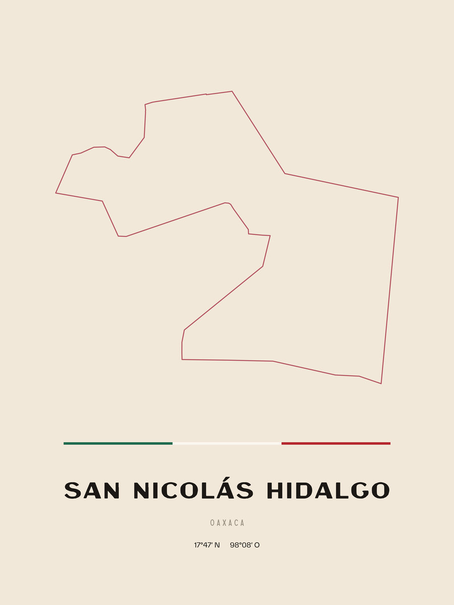 Framed poster of San Nicolás Hidalgo, Oaxaca.