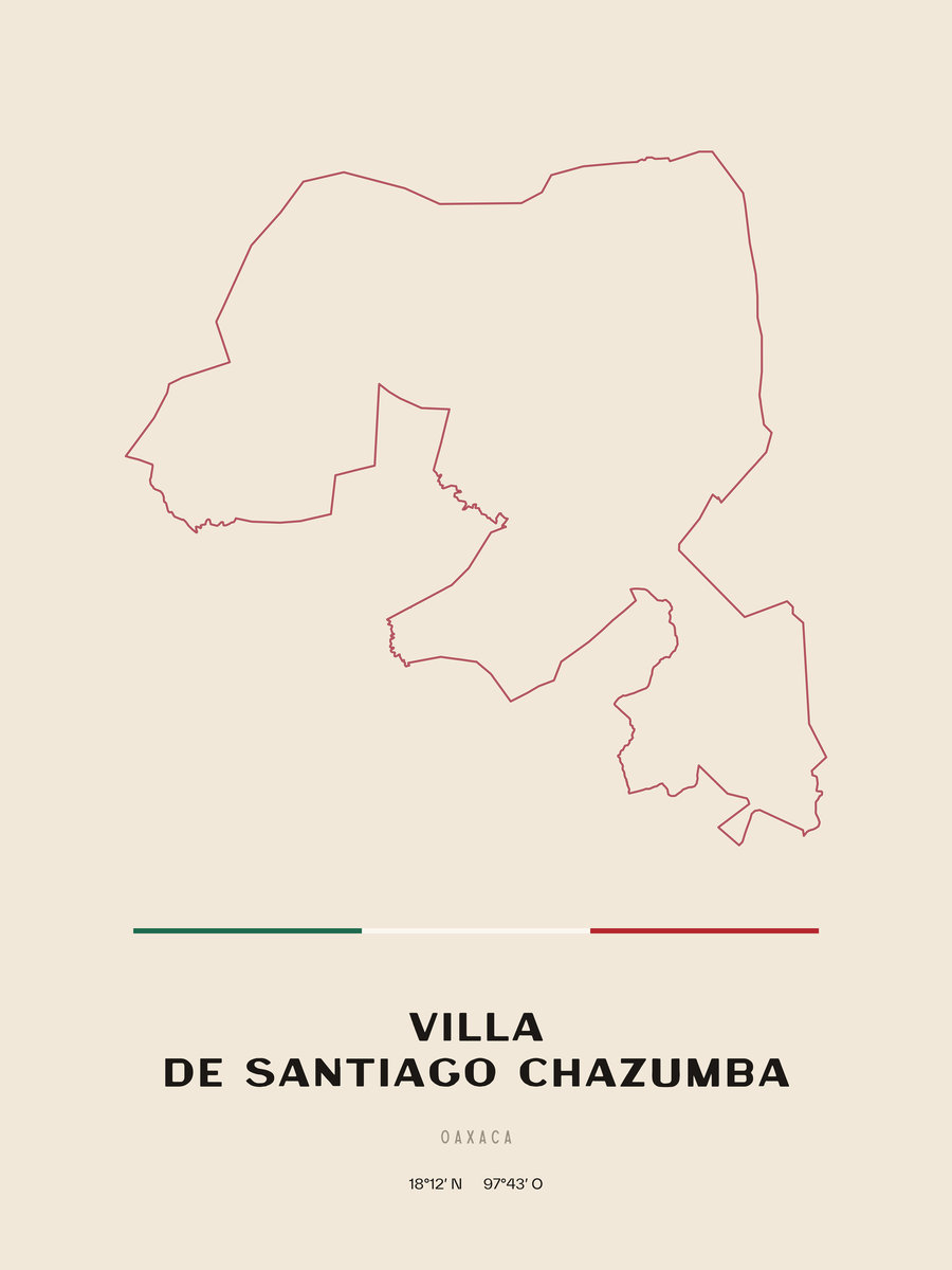 Framed poster of Villa de Santiago Chazumba, Oaxaca.
