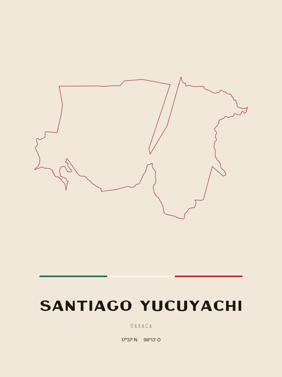 Framed poster of Santiago Yucuyachi, Oaxaca.