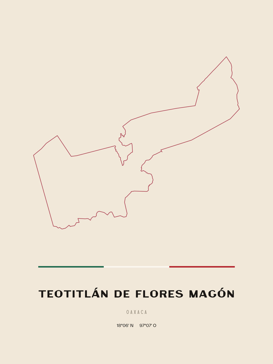 Framed poster of Teotitlán de Flores Magón, Oaxaca.
