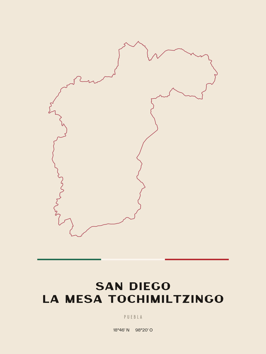 Framed poster of San Diego la Mesa Tochimiltzingo, Puebla.